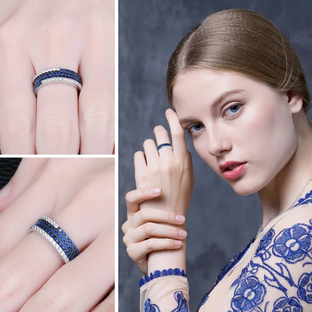 JewelryPalace 0.8ct Created Blue Spinel Cluster Cocktail Ring 100% Real 925 Sterling Silver Fashion Brand Fine Jewelry For Women