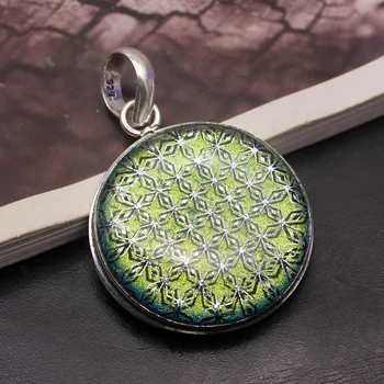 

Hermosa Round Shape Solitaire Green Dichroic Glass Pendant Necklace Pendant 2 1/4 Inch A135