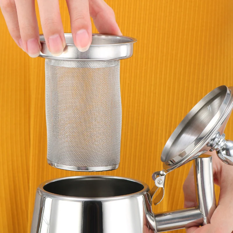 

1/1.5L Teapot Home Tea Pot Kitchen Restaurant Jug With Handle Water Kettle 1000/1500ML Stainless Steel Strainer