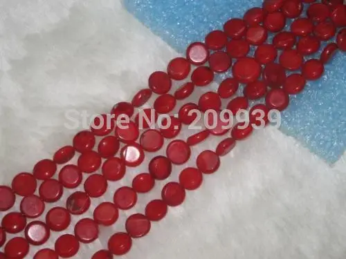 

Hot sell ->@@ N190 Lots 5strands 10mm dark red coin coral strings -Top quality free shipping
