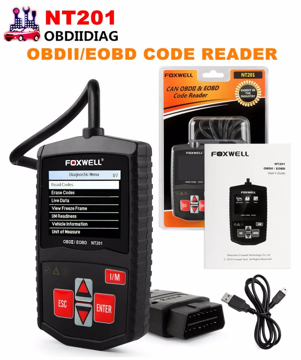Foxwell OBD2 NT201 Универсальный EOBD CAN сканер автомобильный считыватель кодов двигателя