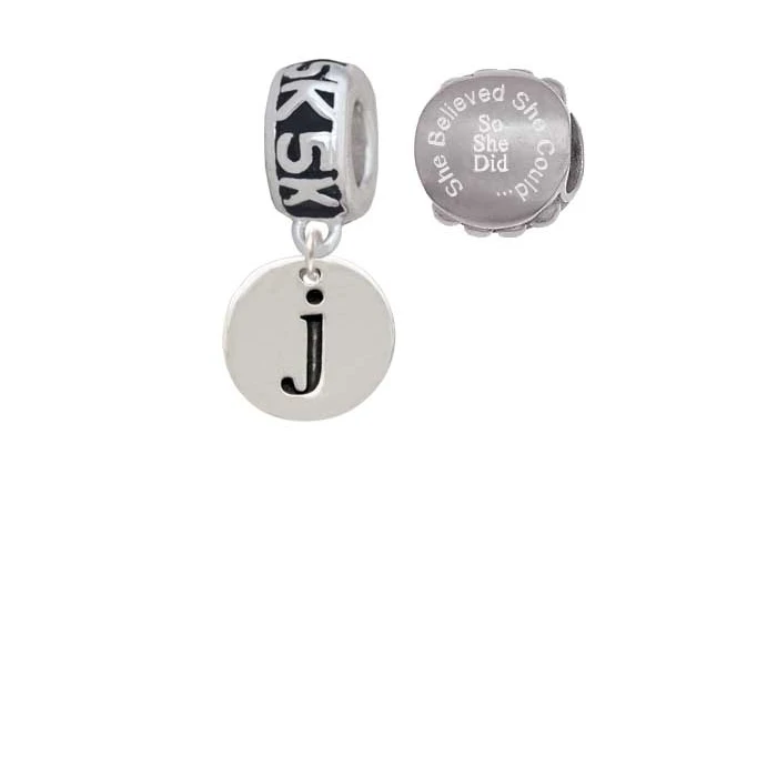 Silvertone Disc 1/2'' Initial - j - 5K Run She Believed She Could Charm Beads (Set of 2)