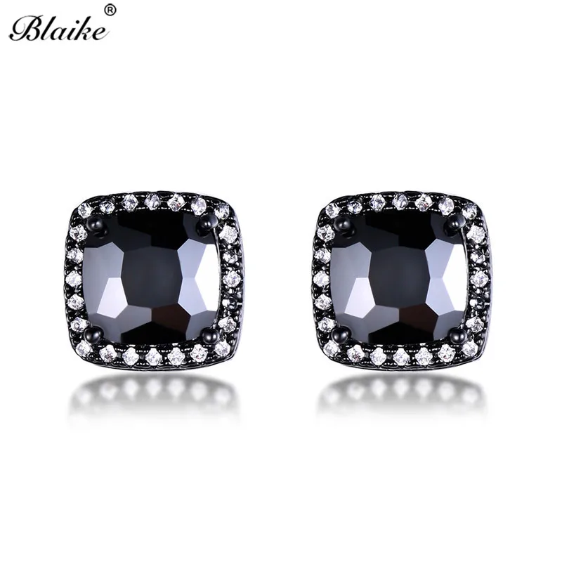 Blaike, уникальные маленькие квадратные черные циркониевые серьги-гвоздики для женщин, минималистичные ювелирные изделия, 925 пробы, заполненные серебром, подарки на Хэллоуин