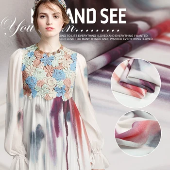 

Limited 102CM/PCS High-grade designer silk natural georgette fabric for dress summer print tissu au meter bright cloth fashion