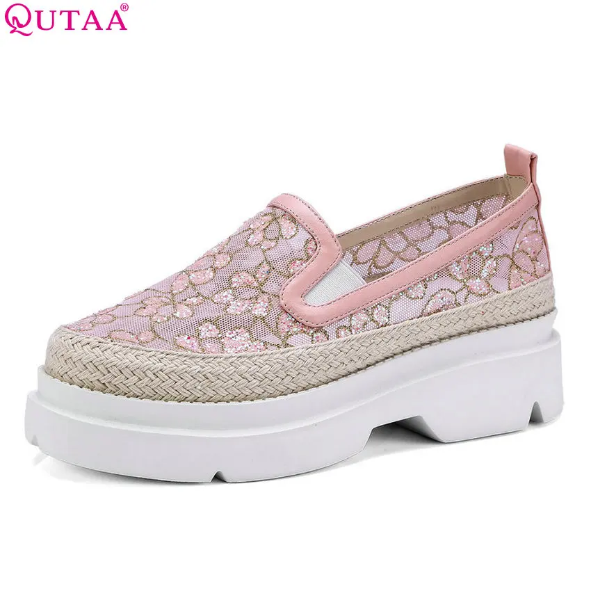 

QUTAA 2018 Women Pumps Platform Fashion Synthetic Women Shoes Slip on Casual Round Toe Wedges Heel Westrn Style Shoes Size 34-40