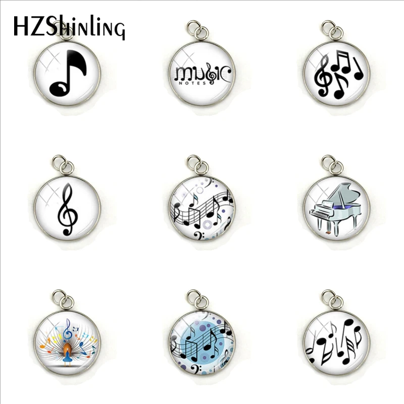 

Music Musical Notes Button Jewelry Charms Glass Cabochon Handmade Stainless Steel Plated Pendant Accessories Gifts