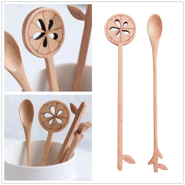 Best Offers 1 pc Stirring Wood Spoons Natural Long Handle Stirring High Quality Wood Spoons for Drink Dessert Honey Coffee Kitchen SupplieM3