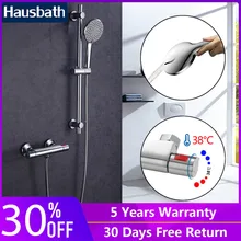 

Thermostatic Shower System Set With Slide Bar Mixer Hose Miltifunction Hand Shower Head Adjustable Rail