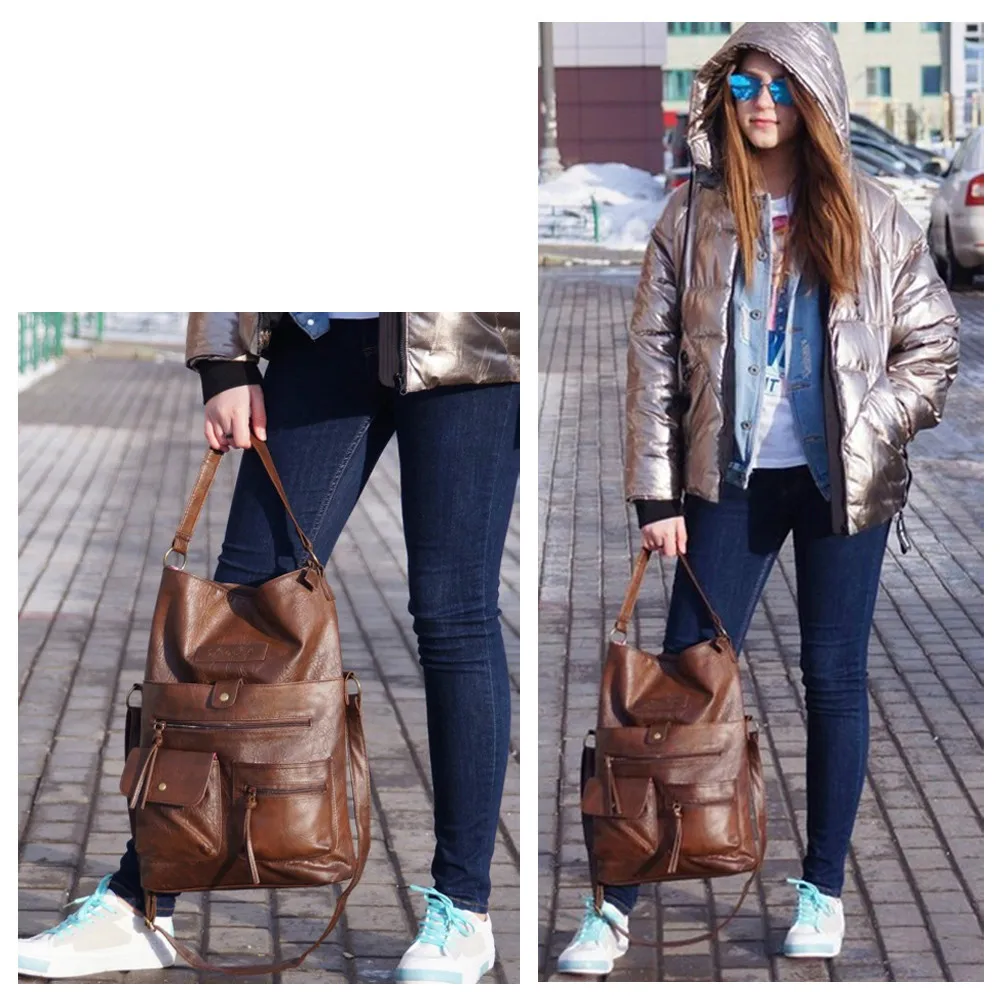 

JIULIN Vintage Big Bags For Women Shoulder Bag Female Bucket Totes For Girl All-Purpose High Quality Handbags 14'Laptop Bag