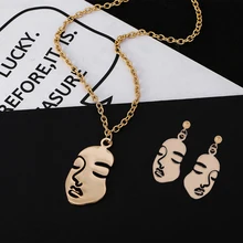 Набор украшений для девушек в стиле ретро из металлического сплава, модные абстрактные Висячие серьги, ожерелье с подвеской для женщин