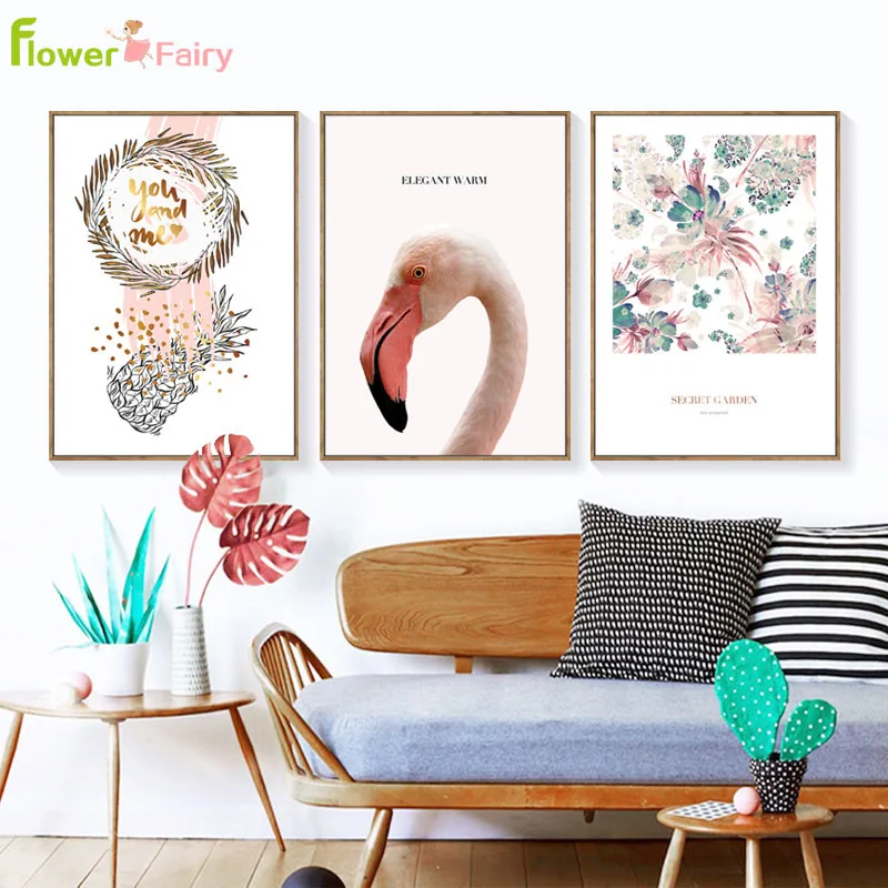 

Decorative Flamingo Flowers Wall Art Canvas Painting Girl Nordic Poster Wall Pictures For Living Room Modern Home Decor Unframed