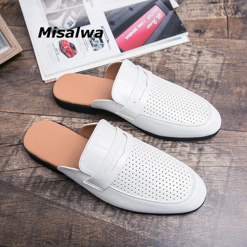 

Misalwa Luxury Men Summer Slippers Hollow out PU Bright Upper Men Flats New Arrival Shoe Men Indoor Men Footwear Mens Slides