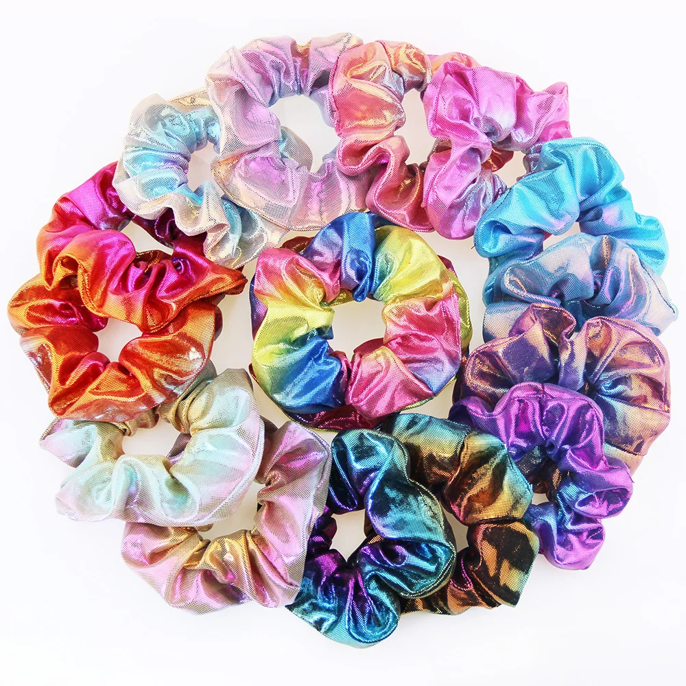 

New Fashion Metal rainbow fabric two-color large Elastic Hair Bands Sweet Simple Sports Dance Scrunchie Girls Hair Accessories