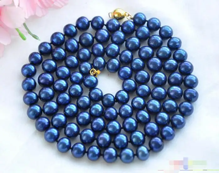 

FREE SHIPPING HOT sell new Style >>>> 32" 10mm ROUND BLUE FRESHWATER PEARL NECKLACE