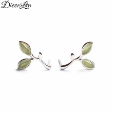 Новое поступление, 925 пробы серебряные серьги с зеленым опалом в виде листьев для женщин, модные свадебные ювелирные изделия из стерлингового серебра