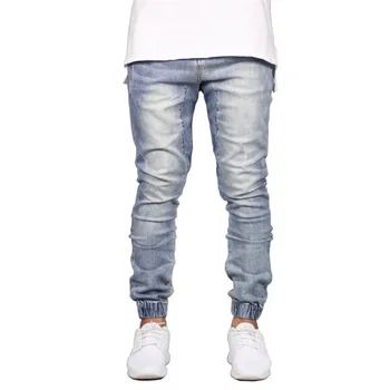 

MORUANCLE Men Fashion Hip Hop Jean Joggers Streetwear Harem Denim Pants For Male Scratched Trousers Elastic Cuff Size 29-38