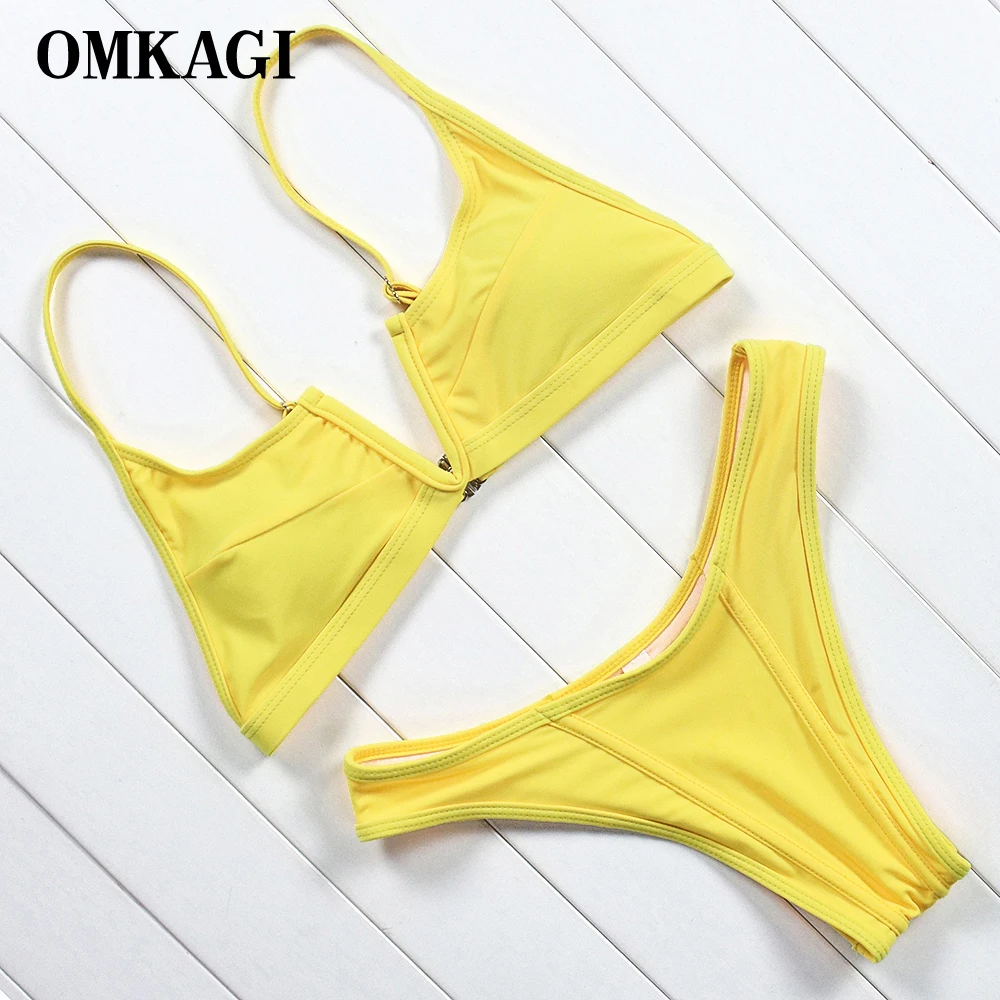 Günstige OMKAGI Marke Sexy Push Up Bikinis V förmigen Badeanzug Bademode Frauen Micro Bikini Set High Cut Badeanzug Bademode