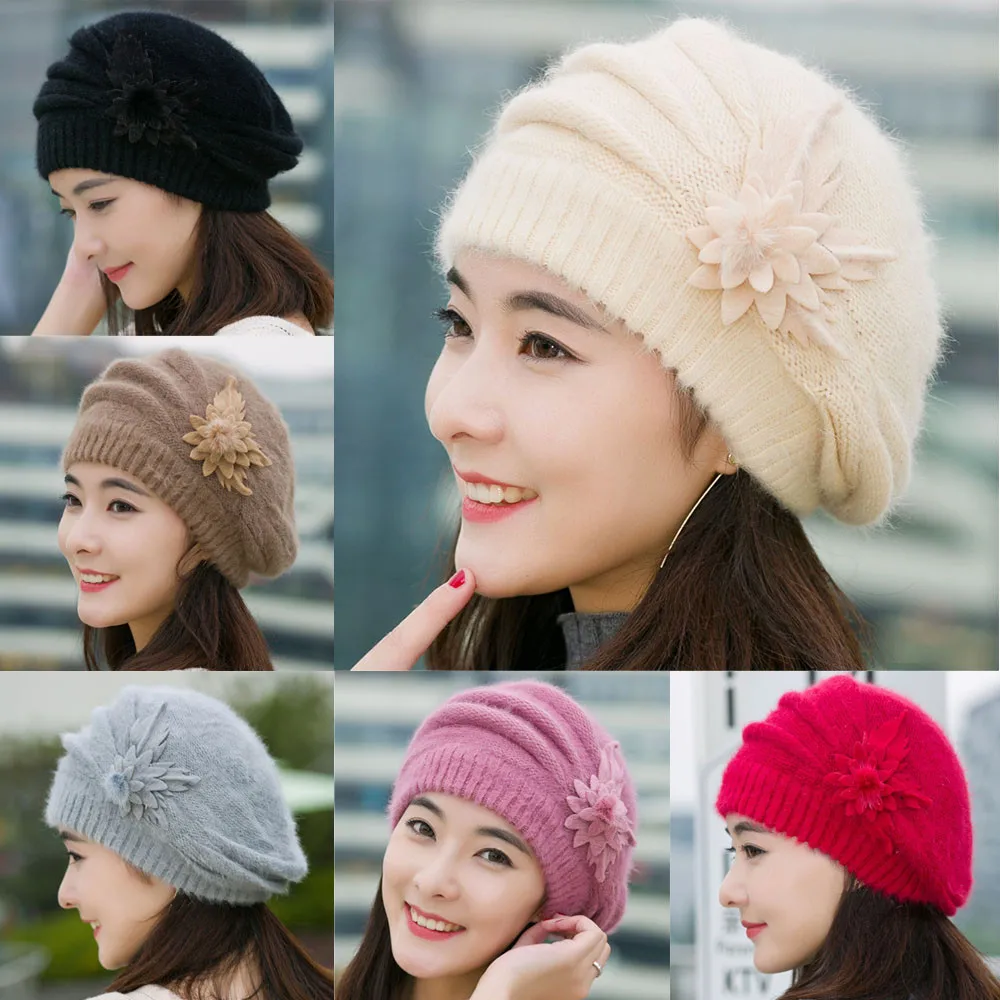 womens knit hats with flowers