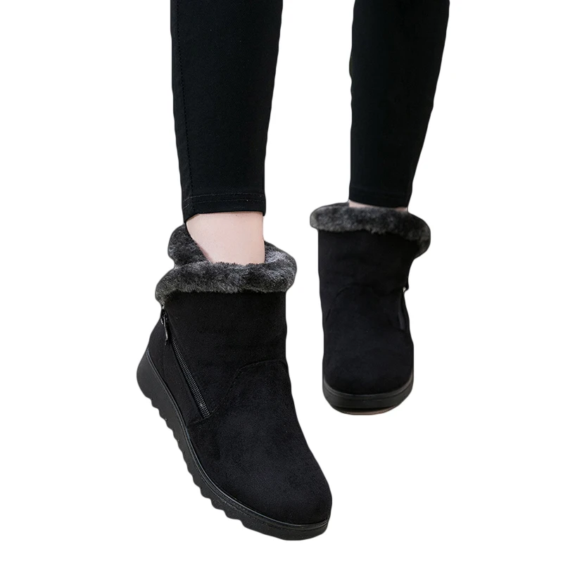 Prix Femmes Bottes de Neige Chaude Fourrure Courte En Peluche Hiver Bottines Plus La Taille Plate Forme Dames Suede Zip Chaussures Femme Confort de Baisse gratuite
