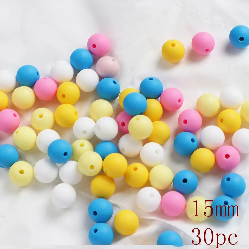 TYRY.HU 30pc Silicone Beads 15mm Pastel Yellow Teether Bead DIY Chew Necklace Charms Pacifier Clip Bead - Цвет: D30