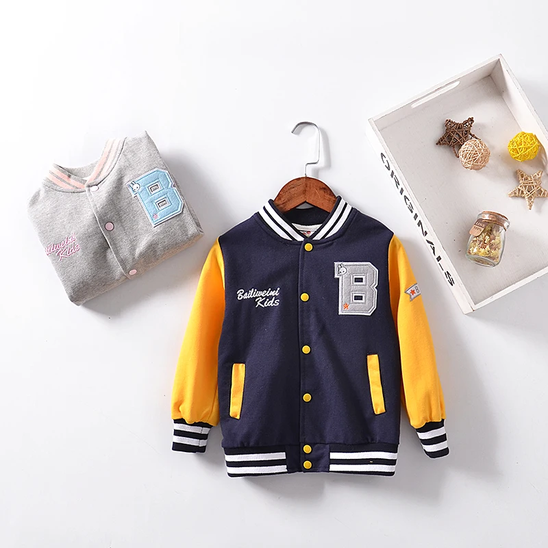 The new spring and autumn 2021 long-sleeved children's coat is the patchwork baseball dress in button letter B | Детская одежда и