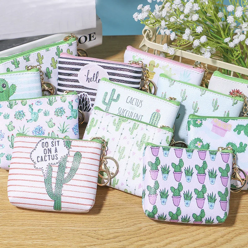 

VOGVIGO PVC Leather Coin Purses Storage Bags Women Small Cactus Print Handbag Lady Mini Zipper Pouch Key Holder Wallet Bag