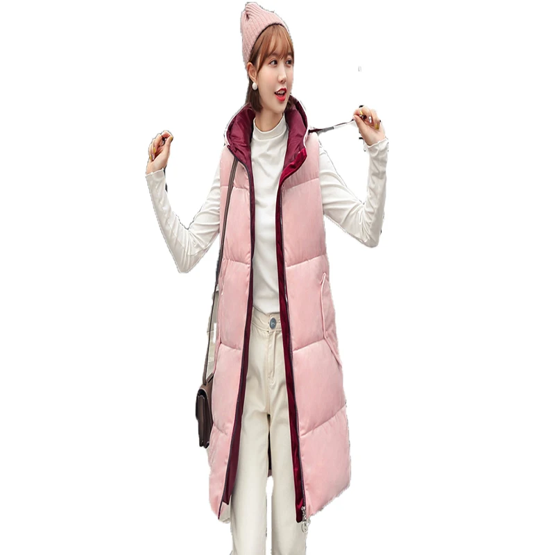 

Plus Size Women's Vest White Sleeveless Hooded Medium Long Coat 2019 New Elegant Ladies Joker Solid Loose Thick Velvet Waistcoat