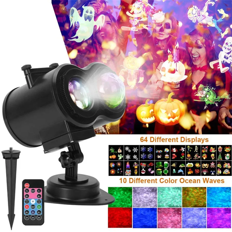 

Thrisdar 2-in-1 Ocean Wave 16 Pattern Halloween Christmas Projector Light Outdoor Garden Xmas Theme Party Ocean Landscape Light