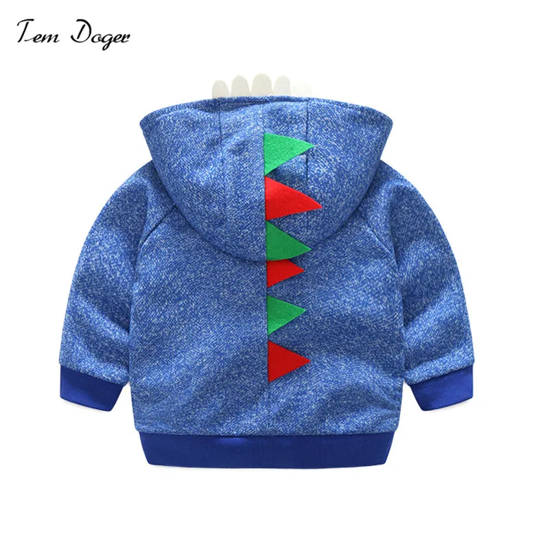 Tem Doger/Одежда для маленьких мальчиков; пальто для младенцев; хлопковая куртка с капюшоном и длинными рукавами; толстовки с динозавром из мультфильма; Одежда для новорожденных; спортивная одежда