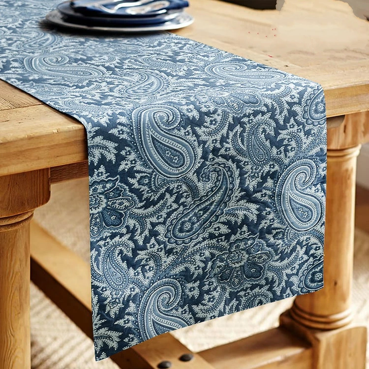 الراقية fashionamerican الأزرق بيزلي الجاكار استعادة القديمة طرق مزدوجة القماش التطريز طاولة العلم عداء الراقية fashionamerican الأزرق بيزلي الجاكار استعادة القديمة طرق مزدوجة القماش التطريز طاولة العلم عداء