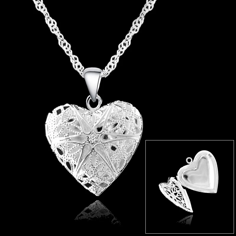 

PATICO Promotion Wholesale Silver Necklace 925 Sterling Silver Necklace Chains Heart Shape Open Case Frame Silver Pendant