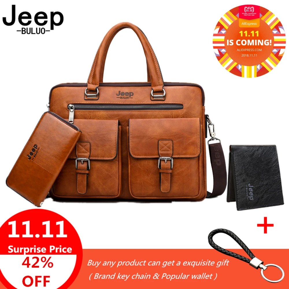 Jeep Famous Brand Business Briefcase Bag 2pcs/set Split Leather High Quality Men office Bags For 13. 3 inch Laptop A4 Causel Jeep Famous Brand Business Briefcase Bag 2pcs/set Split Leather High Quality Men office Bags For 13. 3 inch Laptop A4 Causel