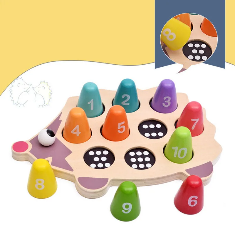 

New Kids Games Hedgehog Number Matching Memory Chess Learning Math Wooden Toys for Children Baby Toddlers 1 2 3 Years old