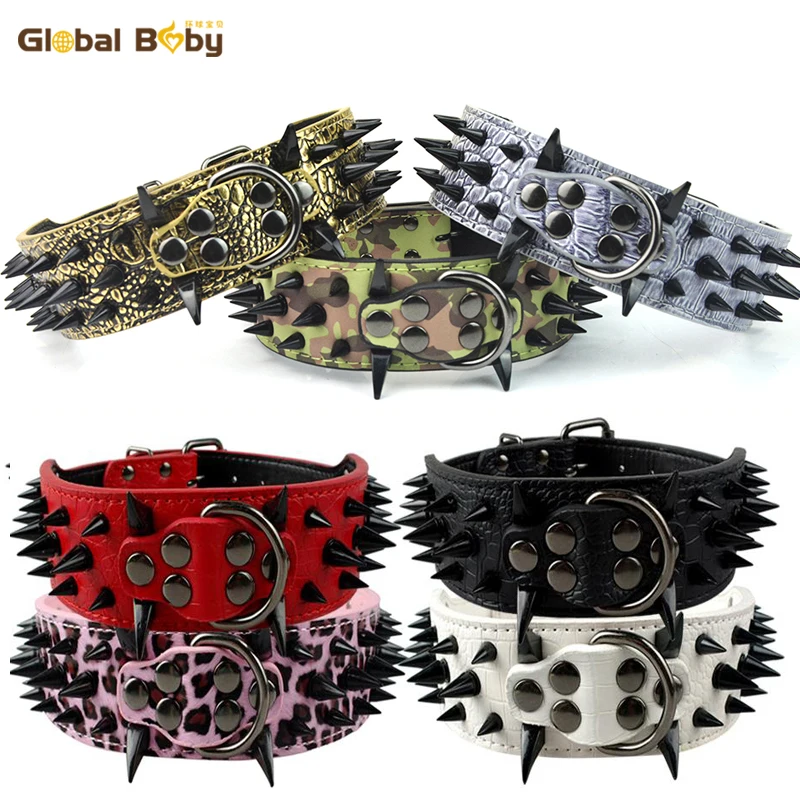 

(20 Pieces/Lot) New Arrival Strong Leather Studded Sharp Black Spikes Medium Pet Products Supplier Big Dog Collar