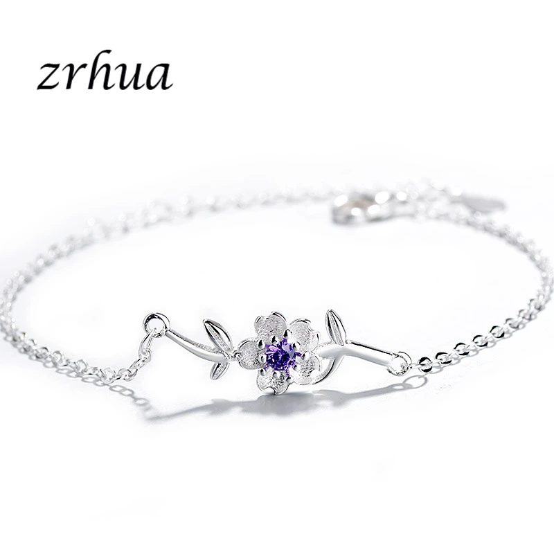 

ZRHUA Simple Type Chain Bracelet Women Elegant Proposal Jewelry High Quality 925 Sterling Silver Flower Shape CZ Link Bracelets