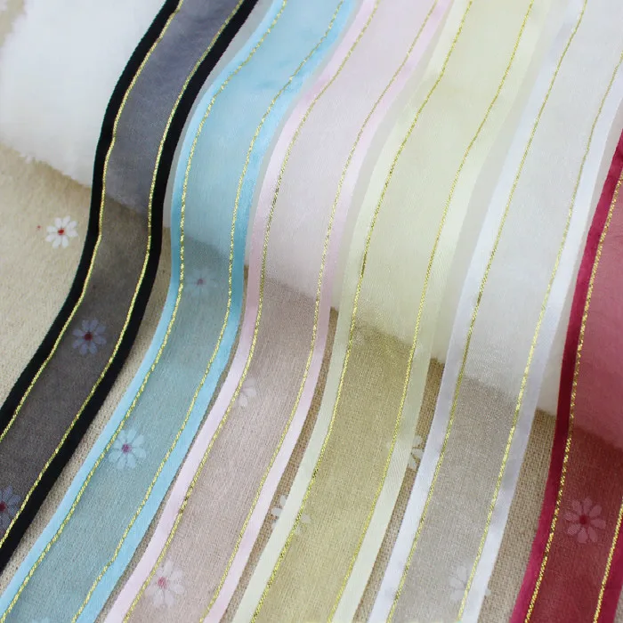 

New 1''25mm Broadside Gold Edge Organza Ribbons DIY Handmade Materials Supplies Wedding Cake Decoration Holiday Gift Package 8M