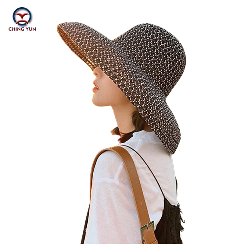 

CHINGYUN Summer Women hat 2019 sun hat Lafite straw brim style beach Hepburn style Sunscreen Seaside travel Vacation leisure hat