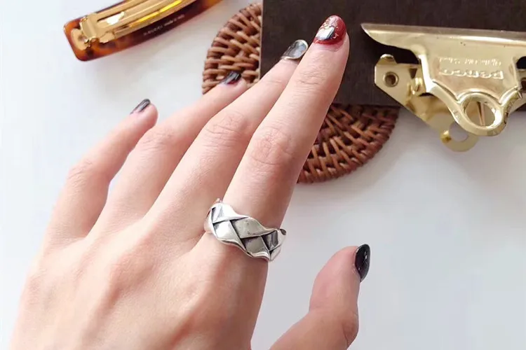 Увеличенные 925 пробы серебристый неправильной формы кольца для женщин девочек Открытый Античный палец регулируемые кольца корейская мода ювелирные изделия