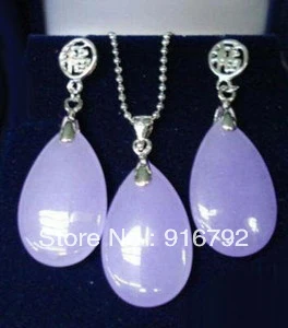 

free shipping *******Purple Lavender stone 18KWGP Fortune Pendant Necklace Earrings