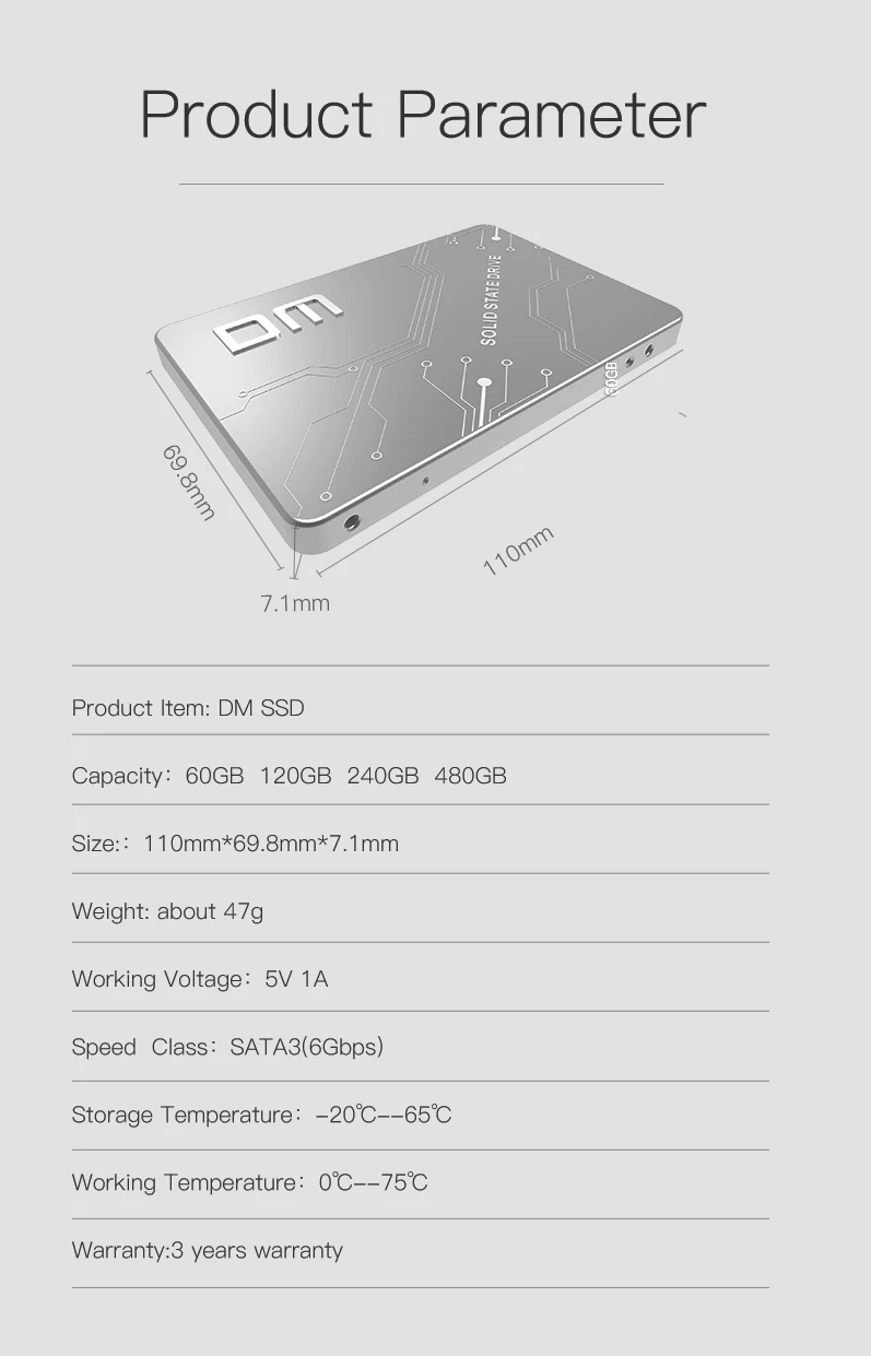 DM F500 SSD 60 ГБ 120 ГБ 240 ГБ 480 ГБ Внутренний твердотельный накопитель 2,5 дюймов SATA III HDD жесткий диск HD SSD ноутбук ПК