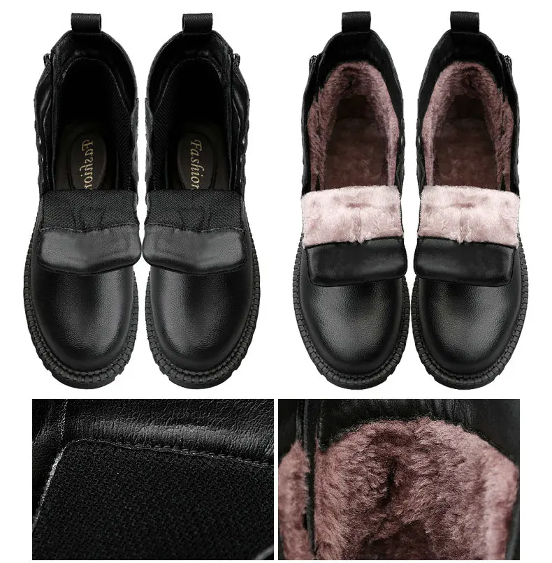 Зимняя обувь для мужчин; ботильоны; мужские зимние ботинки из натуральной кожи; большие размеры 38-47; уличная теплая плюшевая мужская обувь на нескользящей подошве