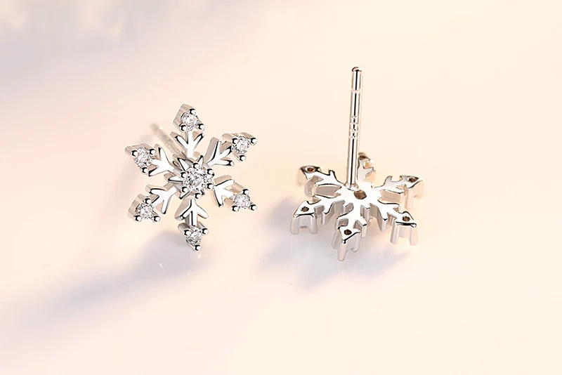 Дизайн CZ Кристалл Снежинка серьги гвоздики для женщин маленький милый 925 пробы серебряные серьги Модные ювелирные изделия Kolczyki