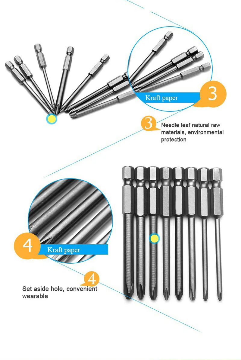 Drillpro 8 шт. 75 мм Магнитная длинная Шестигранная отвертка для крестовой головки Набор бит электрическая отвертка 20 см x 10 см x 10 см набор ручных инструментов