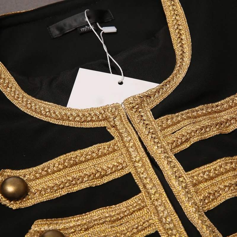 HDY Haoduoyi Vintage Black Golden Classic Jacket Double Breasted Jackets Women Coat Fashion Slim Fit Basic Coats Outwear