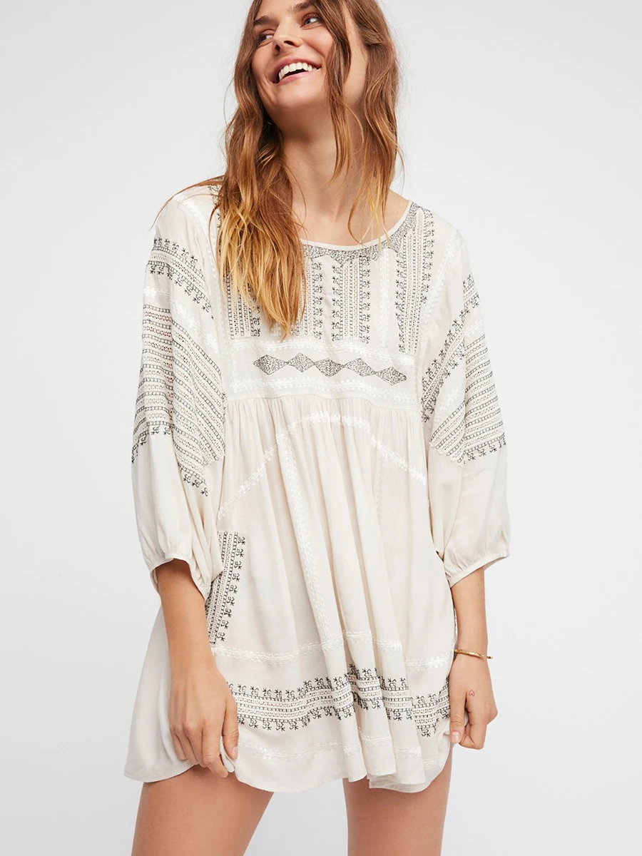

Ethnic Embroidered Mini Dress Women White Vintage Backless Sexy Dresses 2019 Summer Clothes Beach Boho Loose Hippie Short Dress