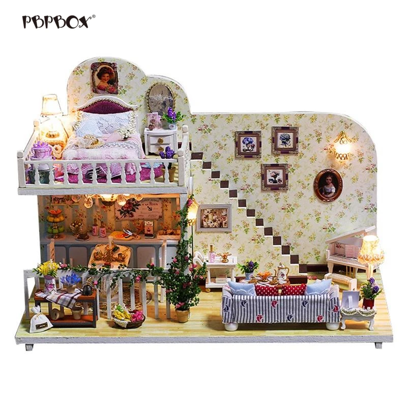 

Miniature Crafting DIY House Kit Educational Toy Handmade Model Room Model Wooden House with Furnitures for Kids Playing Gift