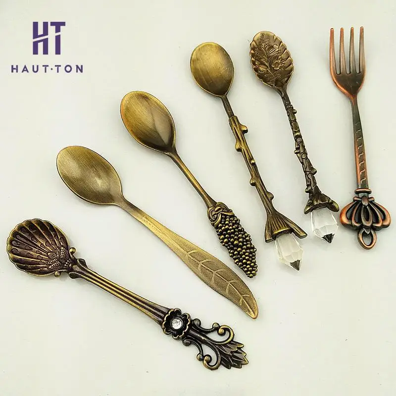 antique bronze Ретро Европейский суд посуда 6 шт./компл. кофе фруктовый торт питьевой инструменты цинковый сплав Кухня - Цвет: antique bronze