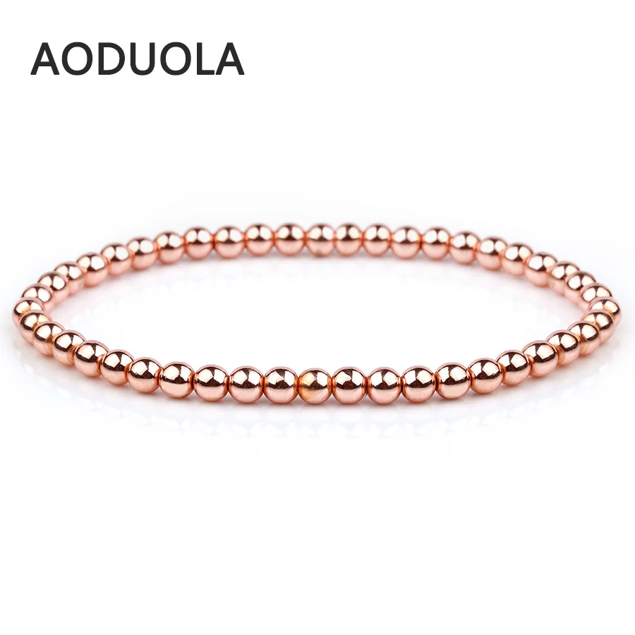 

Natural stone Rose Gold Color Hematite Elastic Beaded Bracelets Adjustable Charm Bracelet Friendship women Couple jewelry Gift