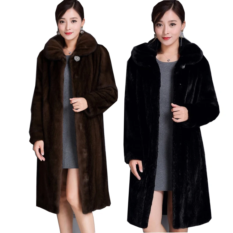 

2019 Autumn Winter New Women's fur coat long imitation mink coat European and American large size warm S-6XL
