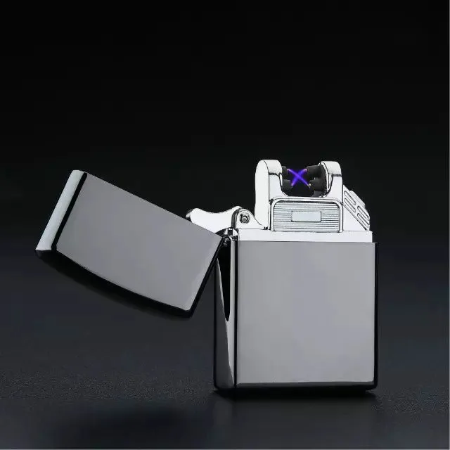 

Double arc lightter USB charge rechargeable cigarette lighter windproof electronic lighter metal shell